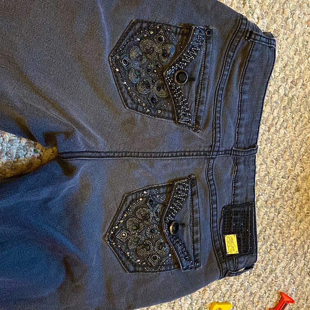 bedazzled dark grey jeans!! size 4